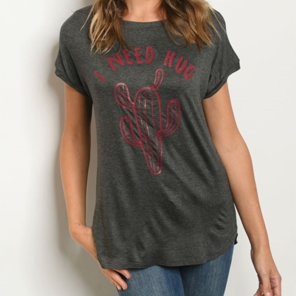 NWT I Need A Hug Cactus Graphic Tee Large Western Boho Soft Tee - Picture 2 of 8